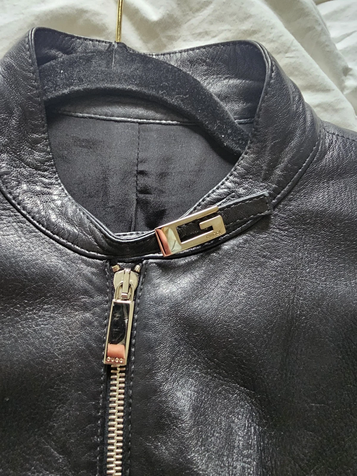 Giacca biker Gucci 1996 vintage Tom Ford donna pelle nera logo G IT46 Lrg