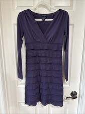 Max Edition Women's MED Long Sleeve Knee Length Tiered Ruffle Dress Purple