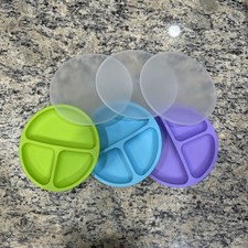 3 WeeSprout Suction Divided Plates with Lids for Babies  Toddlers Silicone