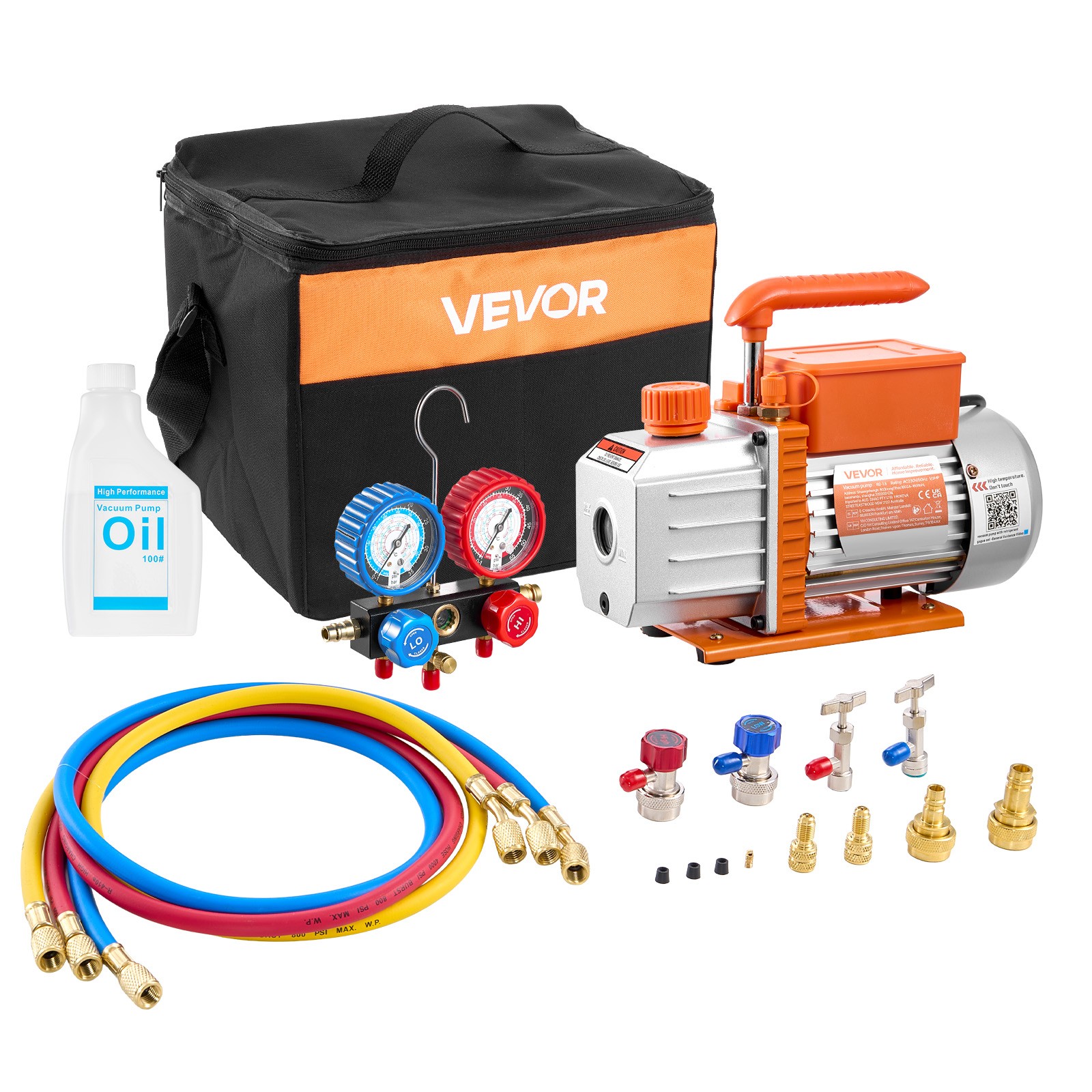 VEVOR AC Vacuum Pump and Gauge Set 4.5 CFM 1/3 HP Single Stage Manifold Gauge