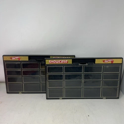 2 Vintage 1981 Mattel Hot Wheels Wall Mount Showcase 16 Slot Black Display Case