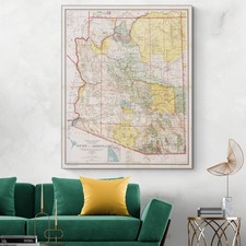 1921 Arizona Map Print Vintage Statehood Mining Regions Railroads Wall Art