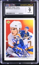 Nelson Emerson Signed 1992-93 Upper Deck Card #18 Blues CGC 9 JSA 10 Auto
