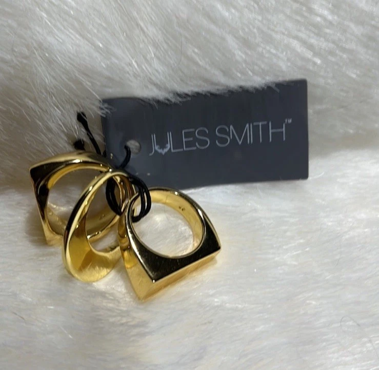 Juego de 3 anillos geométricos apilables enchapados en oro Jules Smith tamaño 6,5-7 NUEVO Foto 2 de 4