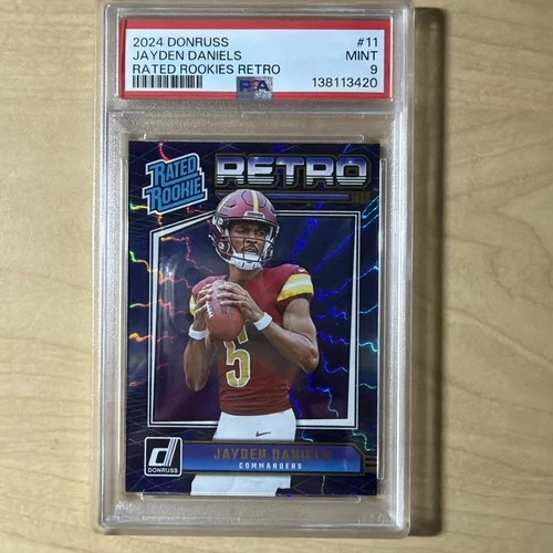 JAYDEN DANIELS 2024 PANINI DONRUSS RETRO RATED ROOKIE PSA 9