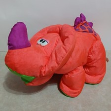 VTG Fisher Price 1992 Puffalump Dinosaur Orange Triceratops Squeaker Sounds Toy