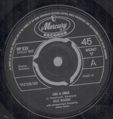 Julie Rogers Like A Child 7'' vinyl UK Mercury 1964 Three prong label design b/w