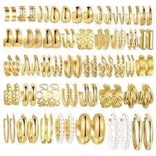 42 Pairs Gold Hoop Earrings Set for Women, Fashion Gold-42 pairs-chunky