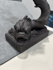 Vintage Wedgwood Black Basalt Dolphin Candle Holder 9" Regency Style Rare