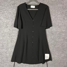 NEW ASOS DESIGN Mini Dress 6 Black  Button Front Flutter Sleeve V-Neck