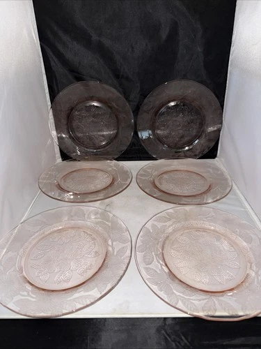 MacBeth Evans pink Dogwood Apple Blossom depression 8" luncheon plates (6)