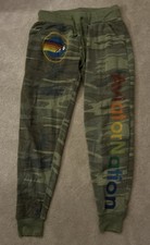 Aviator Nation Sweatpants Womens Medium Green Camo Rainbow Fleece Joggers USA T4