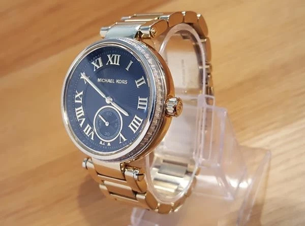 Ladies Gold Bracelet Michael Kors Skylar MK5989 Black Analog Crystal Bezel Watch - Image 3 of 4