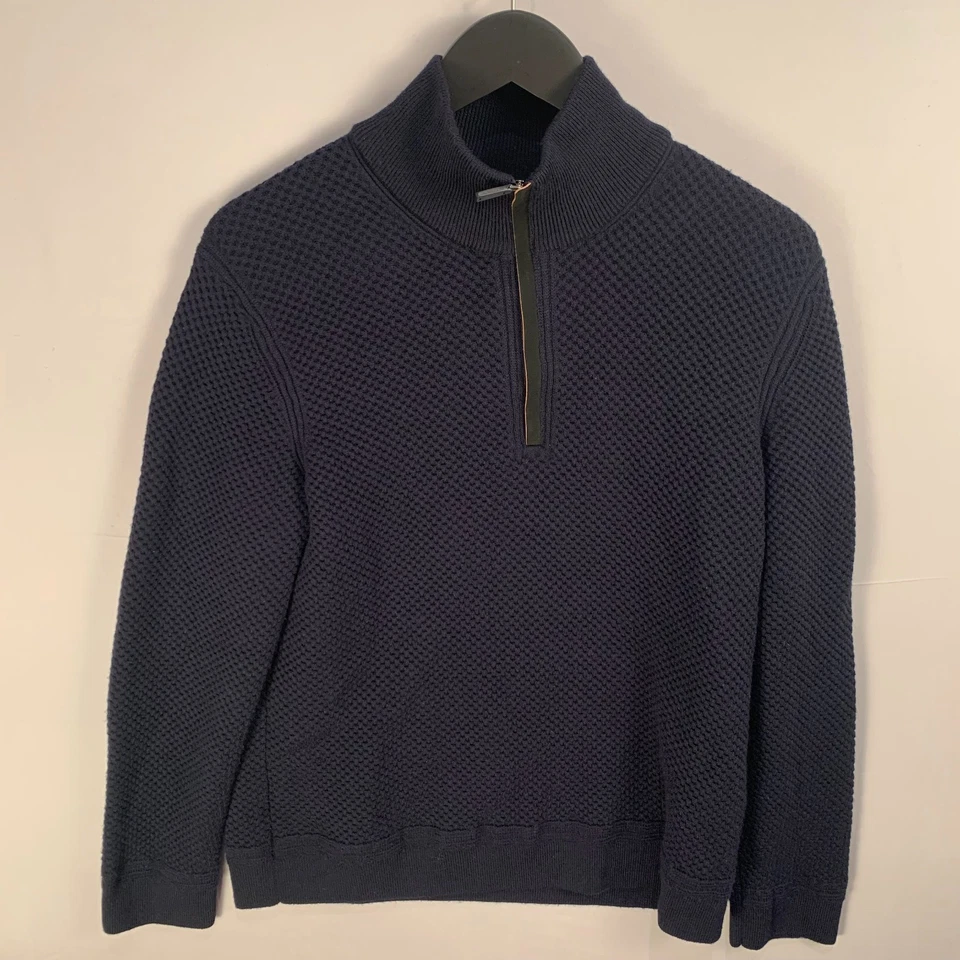 Zegna Mens Knit Sweater 1/4 Zip Pullover S 48R Blue Wool Cashmere Made In Italy - Image 3 of 4
