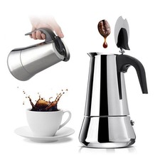4/6 Cup Stainless Steel Espresso Maker Cup Stove Top Coffee Percolator Moka Pot