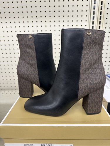 Michael Kors Hazel Signature Logo Trim In Brown & Black Leather Boots A13 - Afbeelding 3 van 4