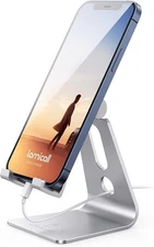 Lamicall Adjustable Cell Phone Stand, Desk Holder, Cradle, Dock, Silver 