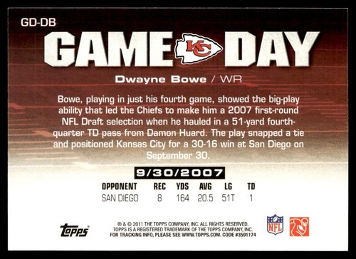 2011 Topps Game Day Dwayne Bowe Kansas City Chiefs #GD-DB - Zdjęcie 2 z 2