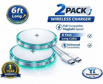 2 PACK 6FT Extra Long Magnetic Wireless Fast Charger For Magsafe iPhone 17 16 15