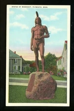 Massachusetts MA postcard Plymouth, Statue of Massasoit Indian Tichnor 