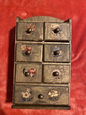 Vintage Primitive Hanging Sewing Spice Cabinet Wooden Wall