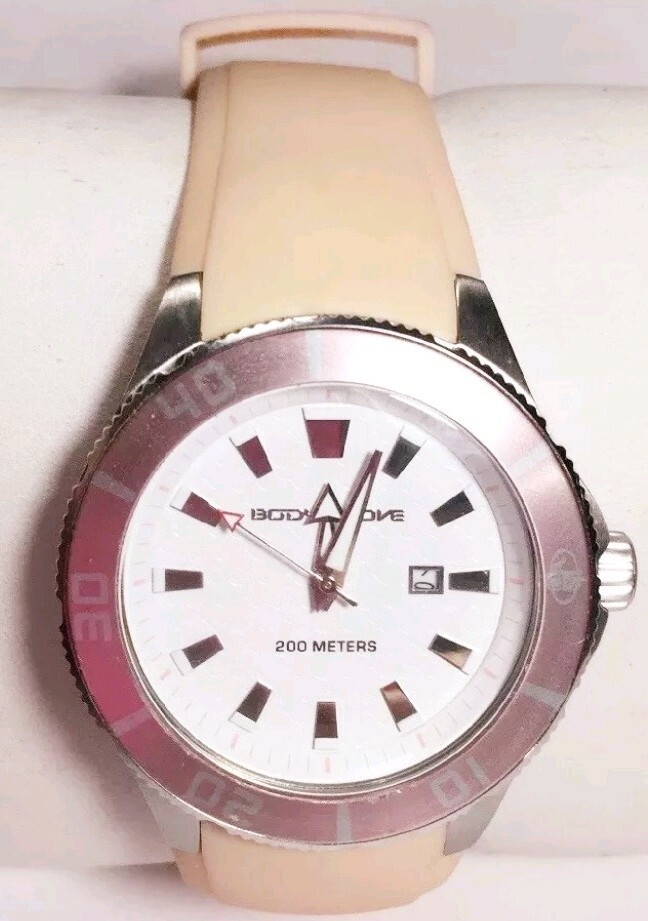 Body Glove Diver Watch Cuda King 200m Silver Steel Case Pink Band Bg30072 New