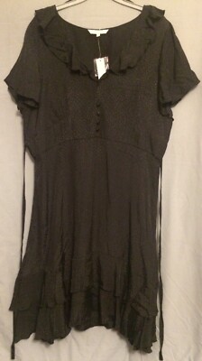 BNWT RED HERRING DEBENHAMS BLACK DRESS VISCOSE SIZE18 FRILL HEM/NECK 12''SIDE ZIP