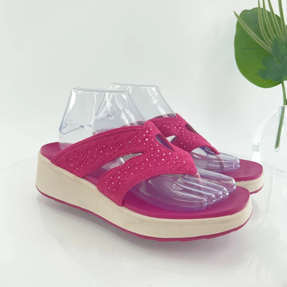 Sandalias brillantes Bzees para mujer Nola 8,5 tacón de cuña sin cordones rosa textil informales cómodas Foto 2 de 4