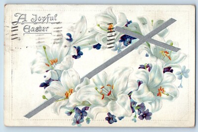 Easter Postcard Holy Cross White Lily Flowers Embossed Tuck St. Paul MN 1910