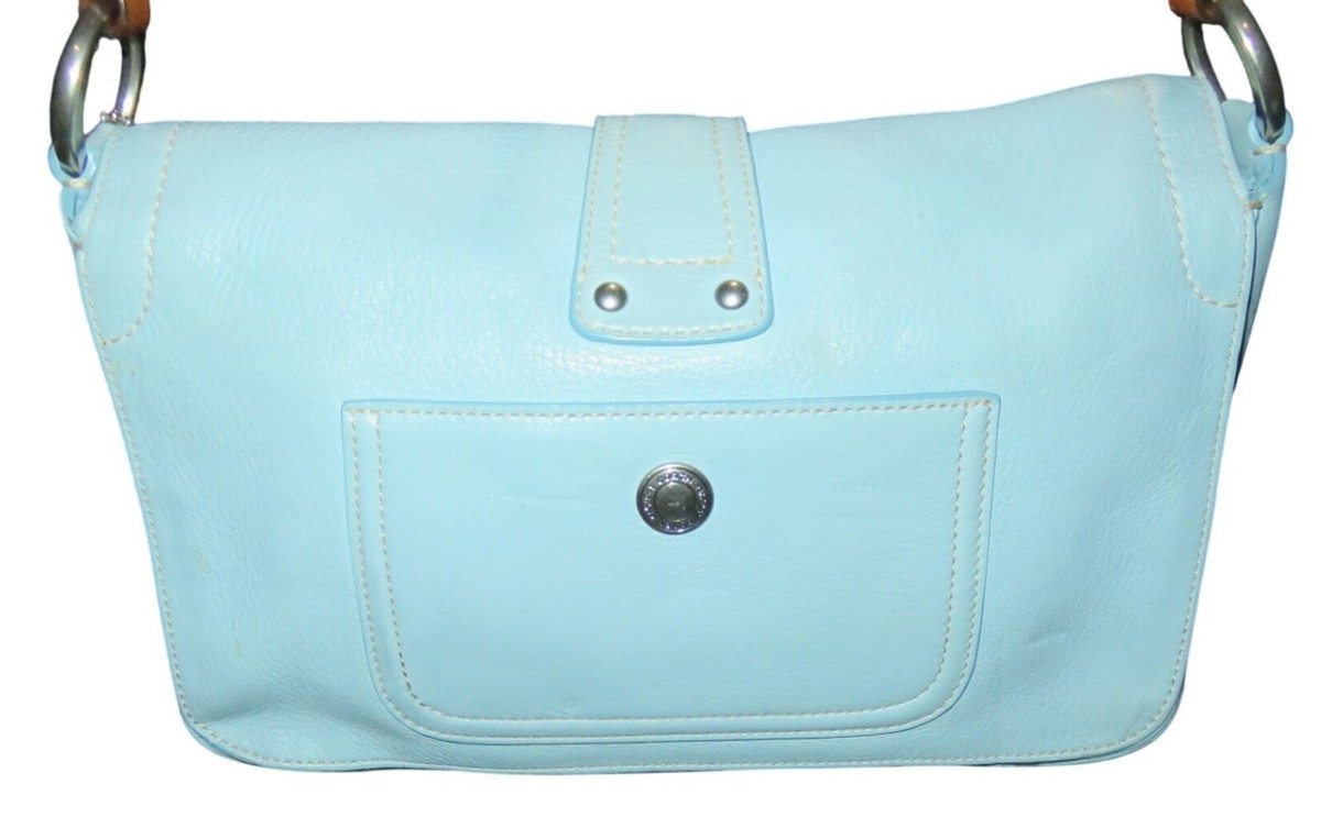 Coach 2008 Chelsea Gorgeous Light Blue Pebbled Leather Buckle Flap