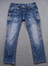 Miss Me Jeans Womens Size 26 Blue Denim Signature Rise Cropped Embroidered