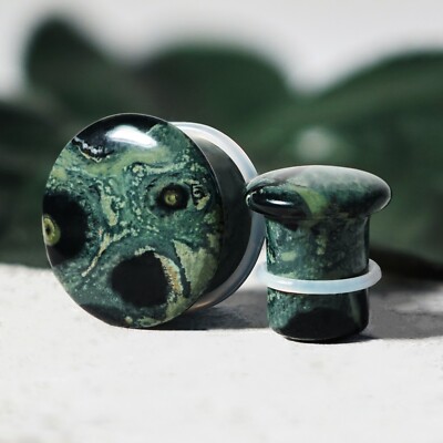 Green Eye Jasper Single Flare Stone Plug Gauge