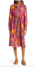 NWT $260 FARM Rio Tropical Tapestry Long Sleeve Belted Shirtdress in size Medium