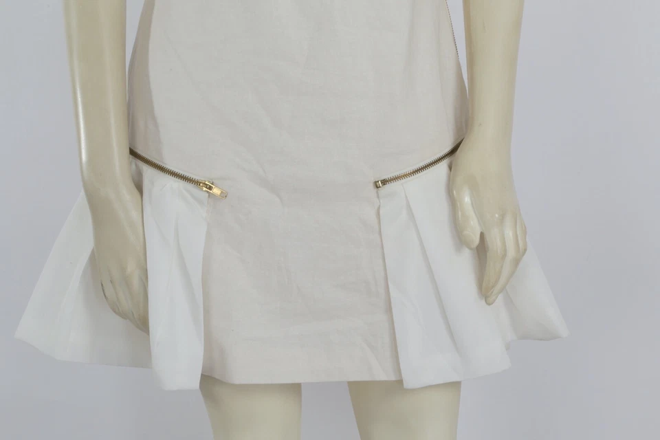 ESLEY White Sleeveless Pleated Zip Detailed Mini Dress Size S - Image 3 of 4