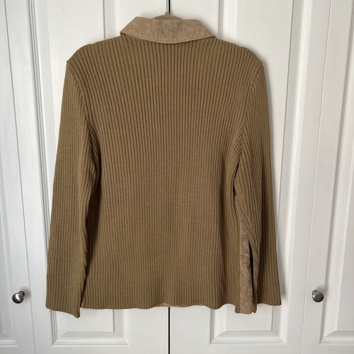 New $138 Coldwater Creek Women's 1X tan 💯Suede Cable sweater Jacket Full Zip i5 - Picture 4 of 7