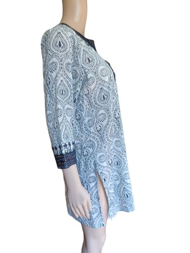 Roberta Roller Rabbit Womens Navy Cream Boho Tunic Top Embroidered SSmall - Picture 9 of 12