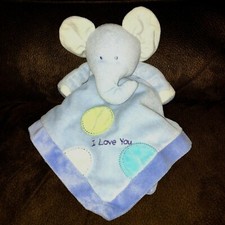 Elephant Blanket Just One Year Velour Baby Lovey Blue Circles VGUC Rattle