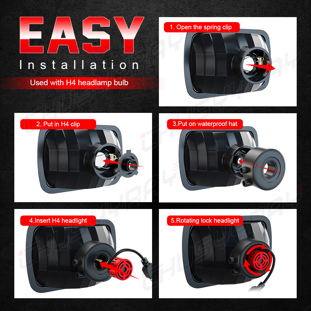 7" 7X6 Inch Square Glass Lens Diamond Cut Projector Headlights Pair