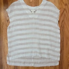 St. Tropez West Linen Blouse Size Large Shirt Top Sleeveless Boho Loose Resort