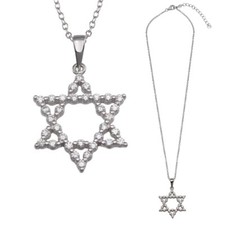 Sterling Silver Necklace w/ CZ Stones Star of David Pendant