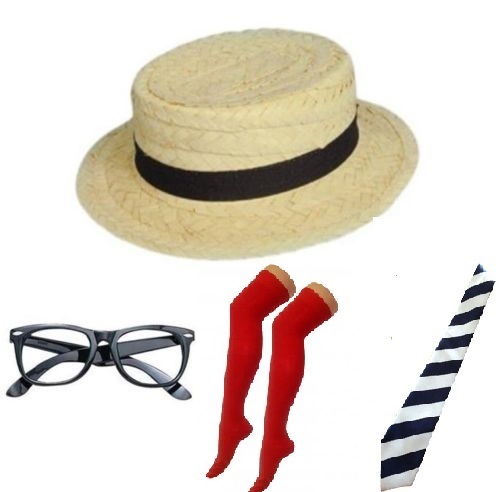 School Girl Boy Straw Boater Hat Red 