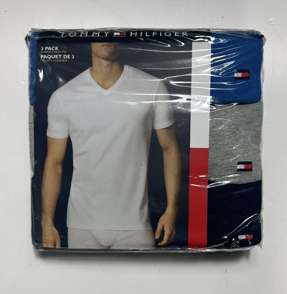 Tommy Hilfiger Hombre Paquete de 3 Camisetas Cuello en V Algodón Verano Camiseta Esencial Top M-XL Foto 3 de 4