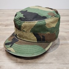 Woodland Camo Army Hat Cadet Cap Neck Flap 7 1/8 Green Cotton Nylon