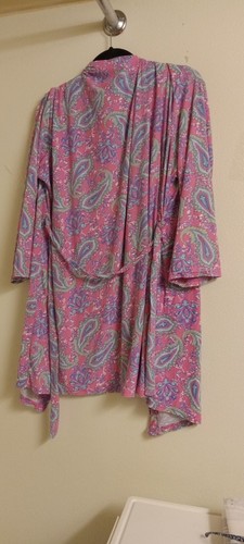 BOBBIE BROOKS Sleepwear Pink Paisley Long Sleeve Wrap Robe Size M - Picture 2 of 4