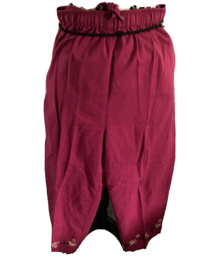 Jennifer Moore Conjunto 2 Piezas Blusa L Algodón LINO Granate Cordón Capri 46w Foto 4 de 4