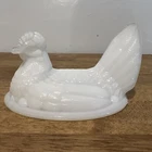 Vintage White Milk Glass Hen On Nest Replacement Lid Only