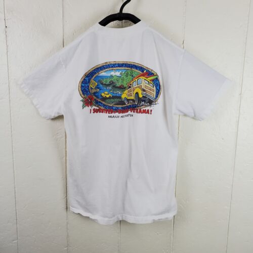Road To Hana Hemd Herren Medium Weiß Rundhals Kurzarm Grafik Hawaii Freizeit