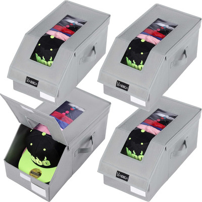 4 Pack Stackable Hat Organizer for Baseball Caps, Clear Hat Storage Box with Car