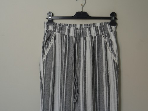 Briggs Linen Blend Straight Leg Trousers Size Large L Grey White Stripe (K2192) - Picture 2 of 8
