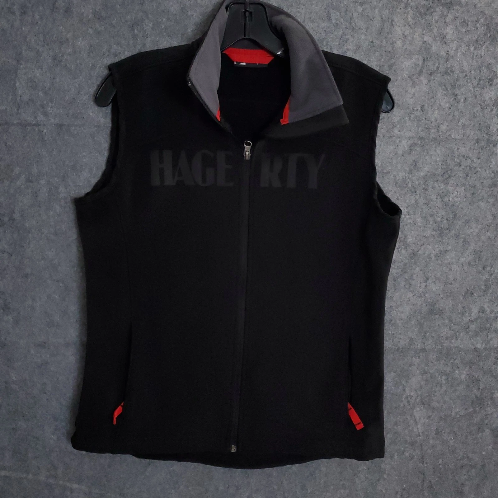 Fossa Hagerty Vest Mens Full Zip Black Gray Red Trim Sleeveless Jacket Medium